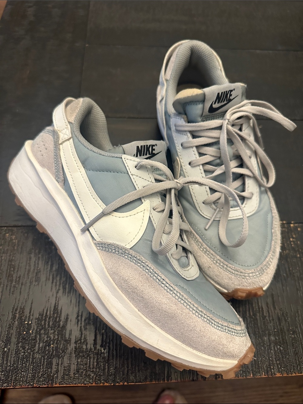 Nike Light Blue and White Suede trim Retro Trail Runner Sneakers